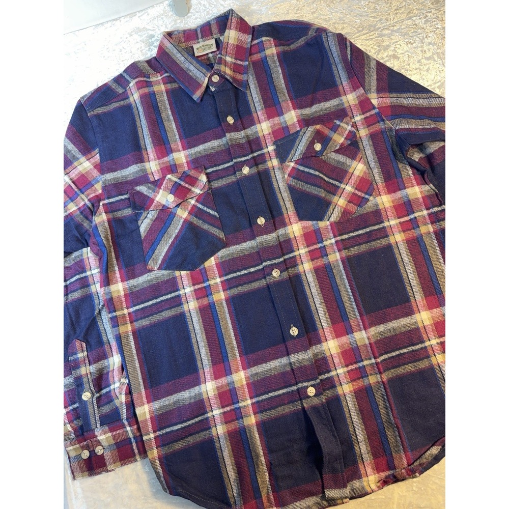 Five Brother Shirt Mens M Navy Plaid Flannel Button Up Workwear Grunge Vintage